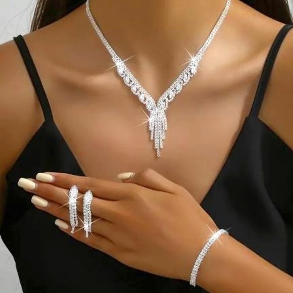 B47-Waterfall Rhinestone set Necklace-Earrings-Bracelet